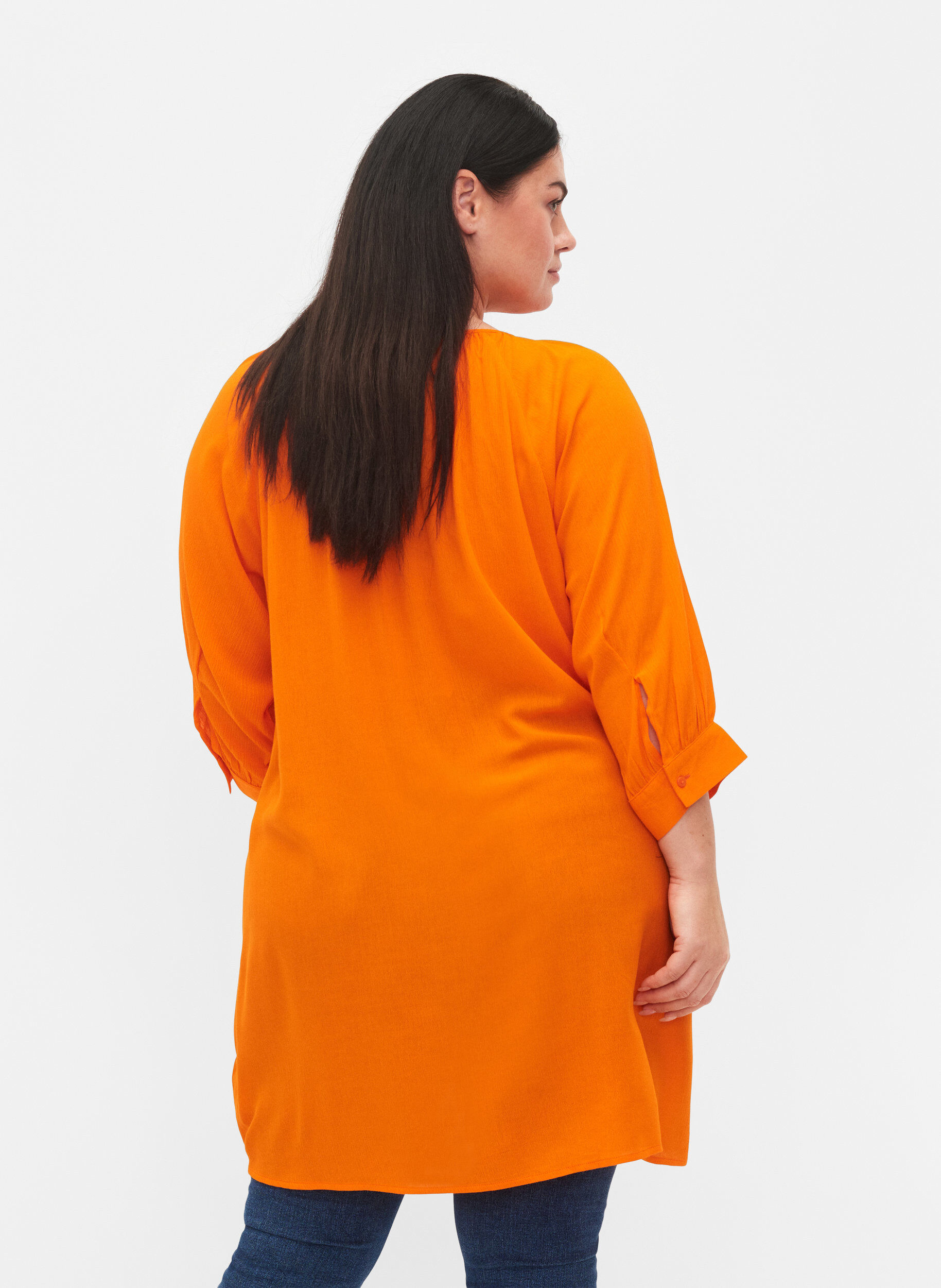 Zizzi Tuniek van viscose met 3/4-mouwen, Oranje, Model image number 2