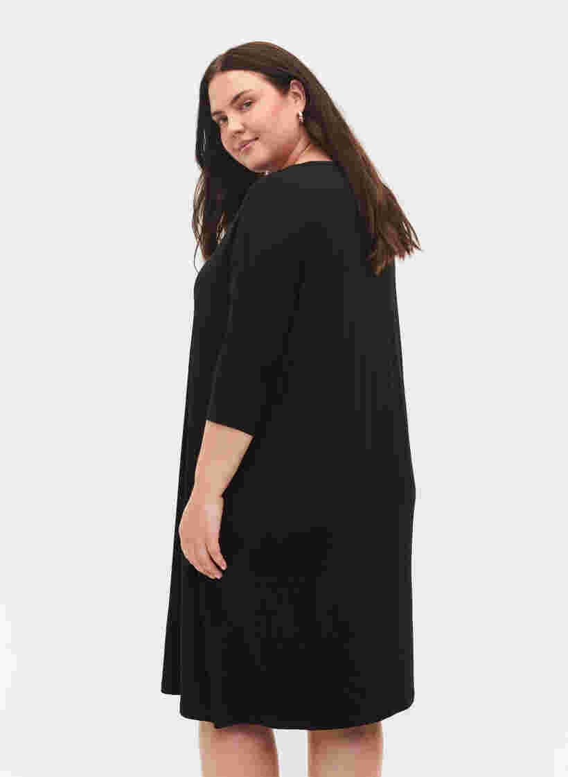 Jersey jurk van viscose met 3/4 mouwen, Black, Model image number 1