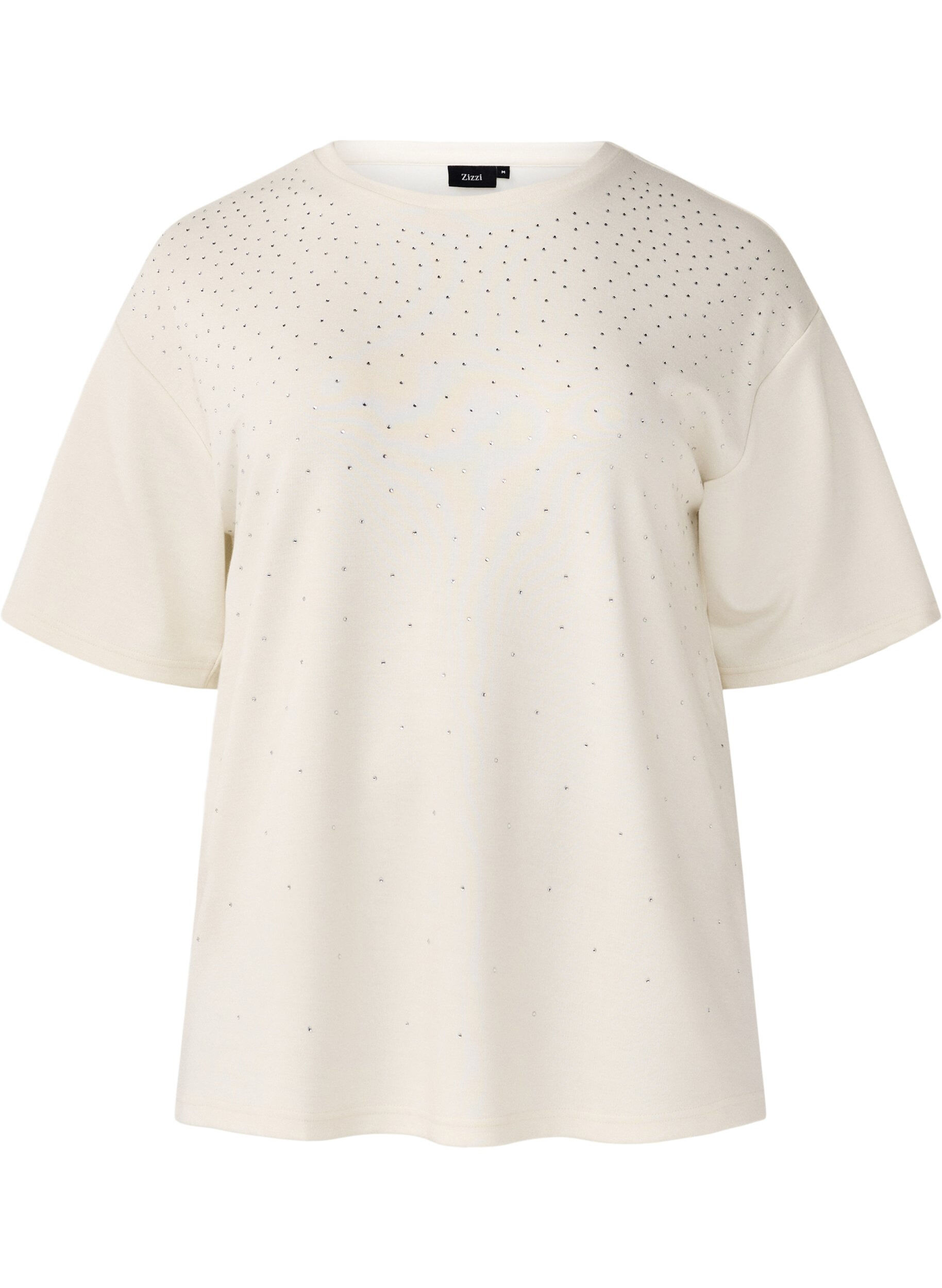 Zizzi T-shirt met strass-steentjes en ronde hals, Wit, Packshot image number 0