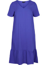 Viscose jurk met korte mouwen en v-hals, Dazzling Blue