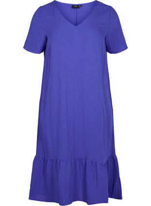 Viscose jurk met korte mouwen en v-hals, Dazzling Blue, Packshot image number 0