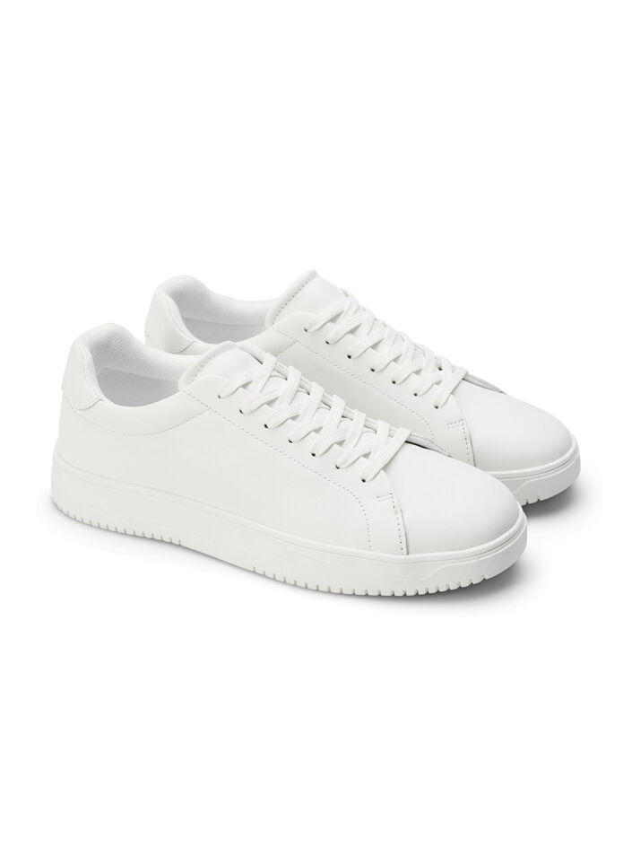Brede lederen sneakers, White, Packshot image number 3