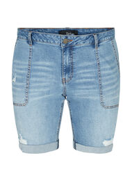 Nauwsluitende denim shorts met slijtagedetails, Light blue denim