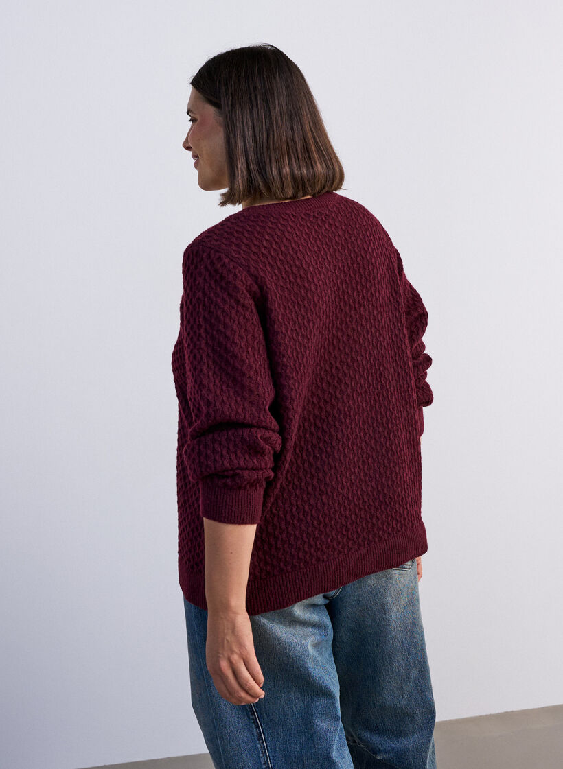 Gebreide blouse met een opengewerkt structuurpatroon, Rood, Model image number 2