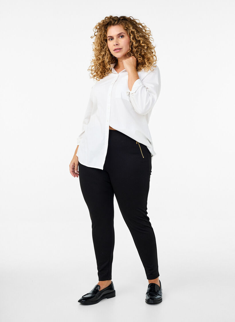 Viscose legging met ritssluiting detail, Zwart, Model image number 1