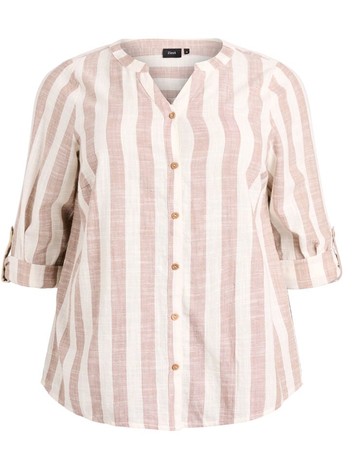 Katoenen blouse met V-hals, Beige, Packshot image number 0