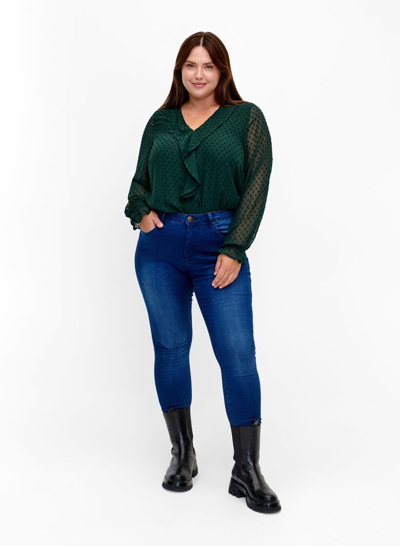 Blouse met ruches en gestippelde structuur, Scarab, Model image number 3