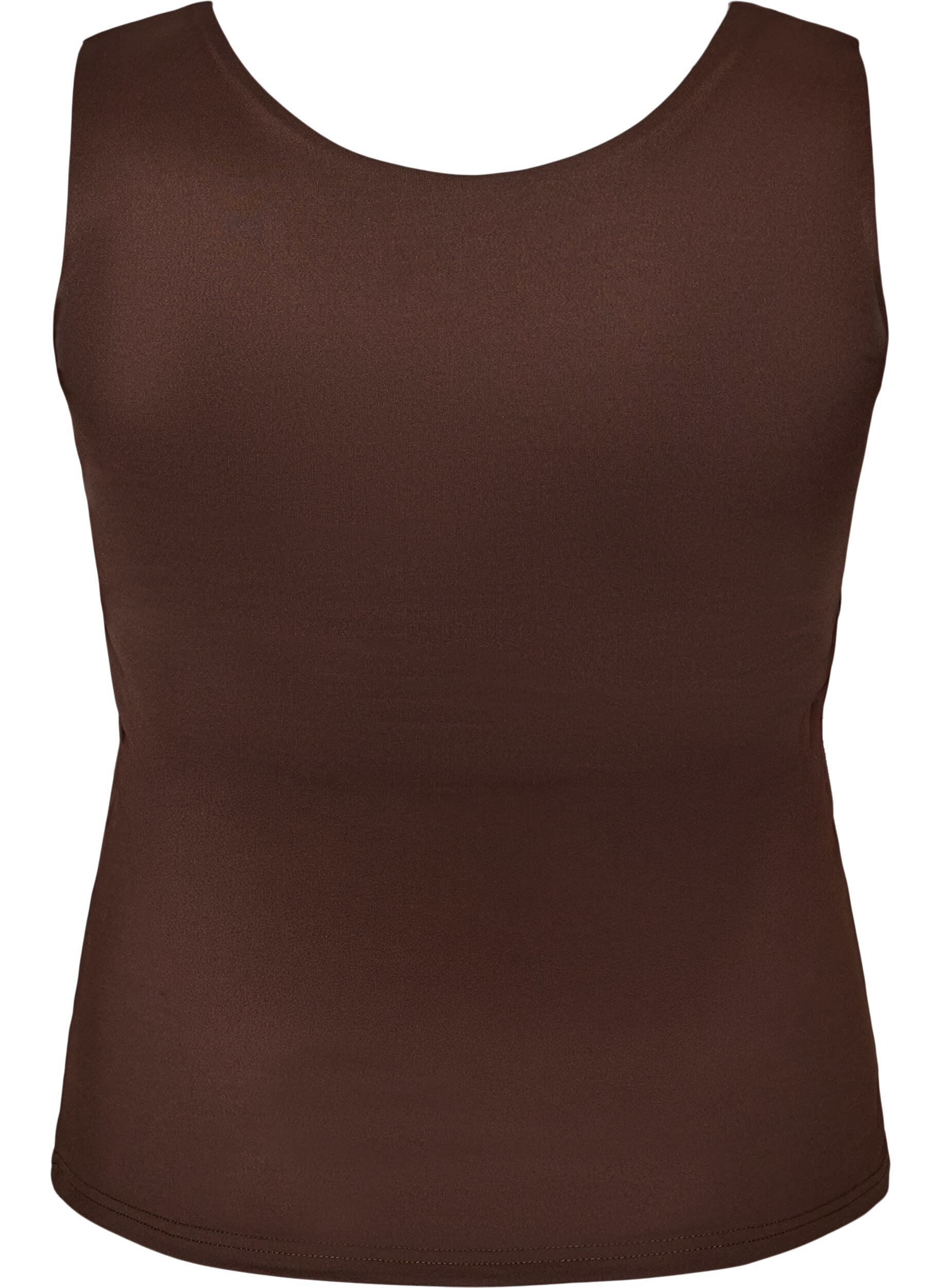 ZizziAansluitende basic top van een gladde stof, Bruin, Packshot image number 1