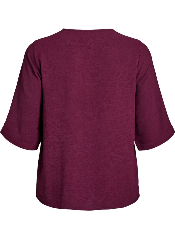 Shirtblouse met V-hals en 3/4 mouwen, Donker Bordeaux, Packshot image number 1