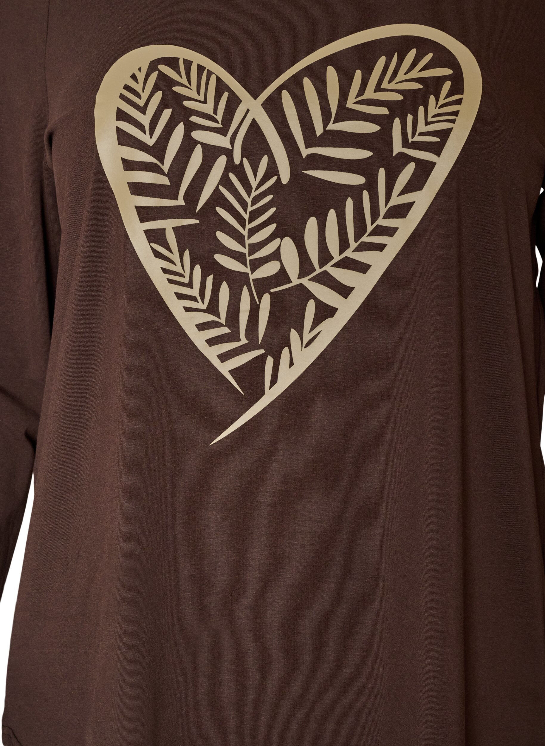 ZizziKatoenen pyjama top met hartjesprint, Bruin, Packshot image number 2