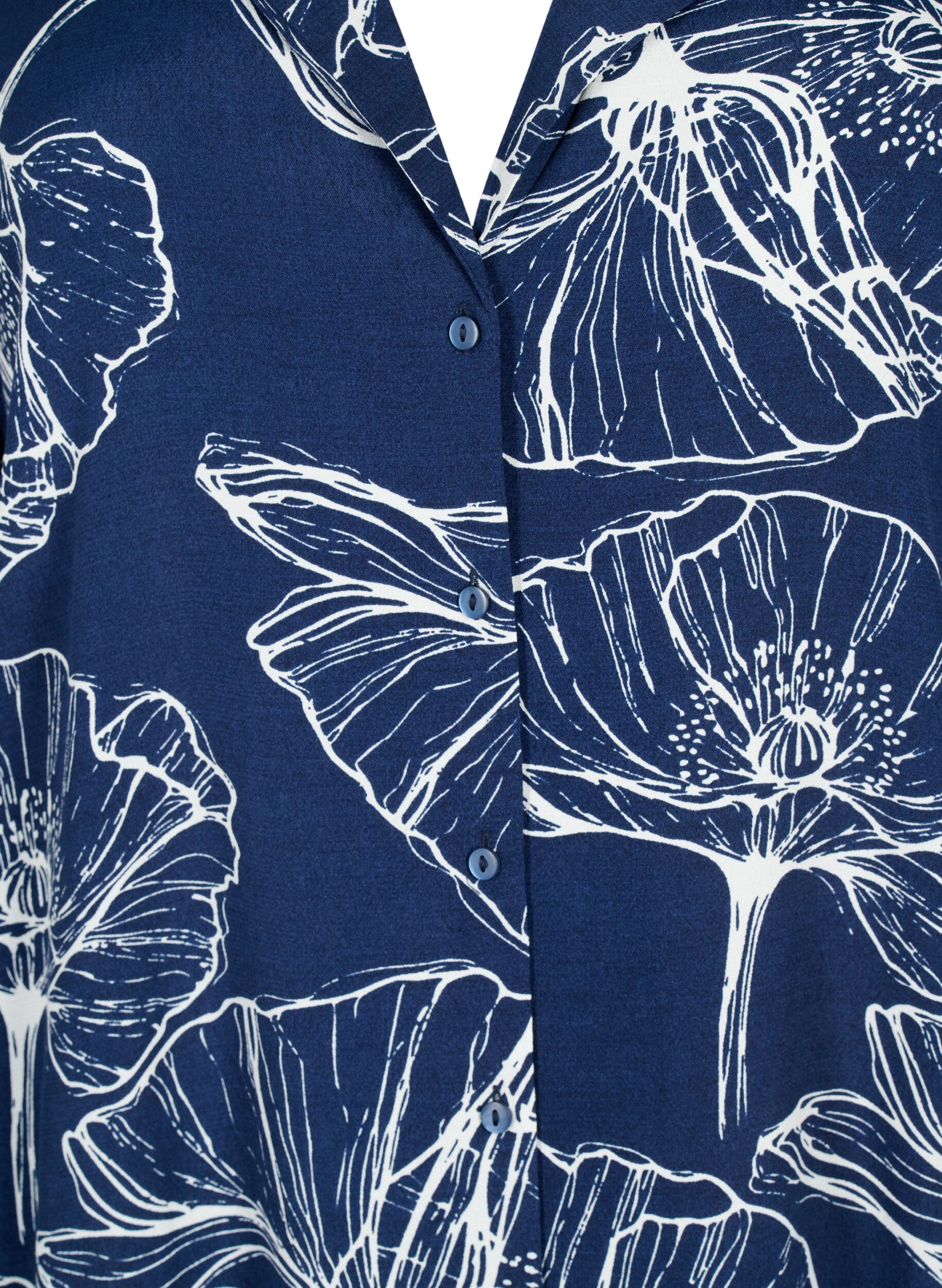 Zizzi Viscose overhemd met bloemenprint en lange mouwen, Navy B./Big Fl.AOP, Packshot image number 2
