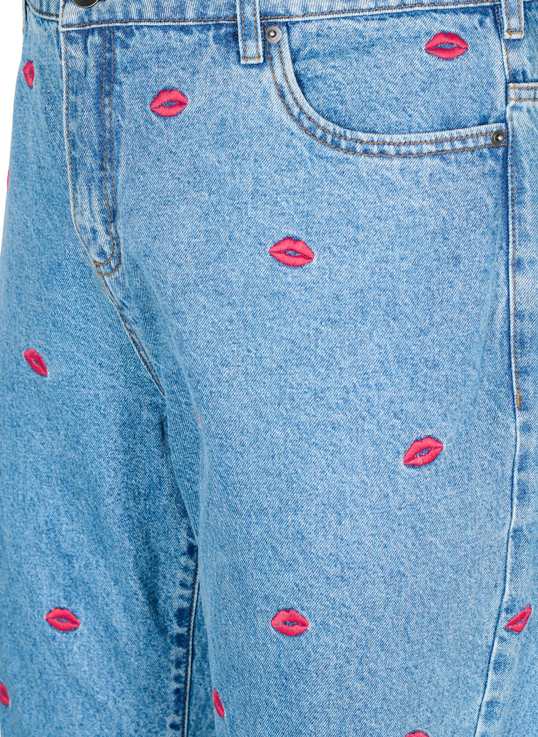 Zizzi Hoge taille Gemma jeans met lippen, Blauw, Packshot image number 2