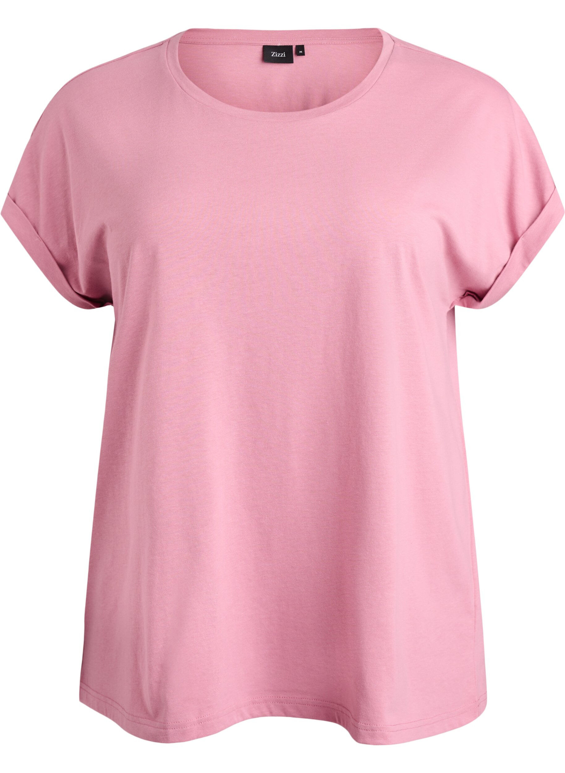 Zizzi T-shirt met korte mouwen van katoenmix, Roze, Packshot image number 0