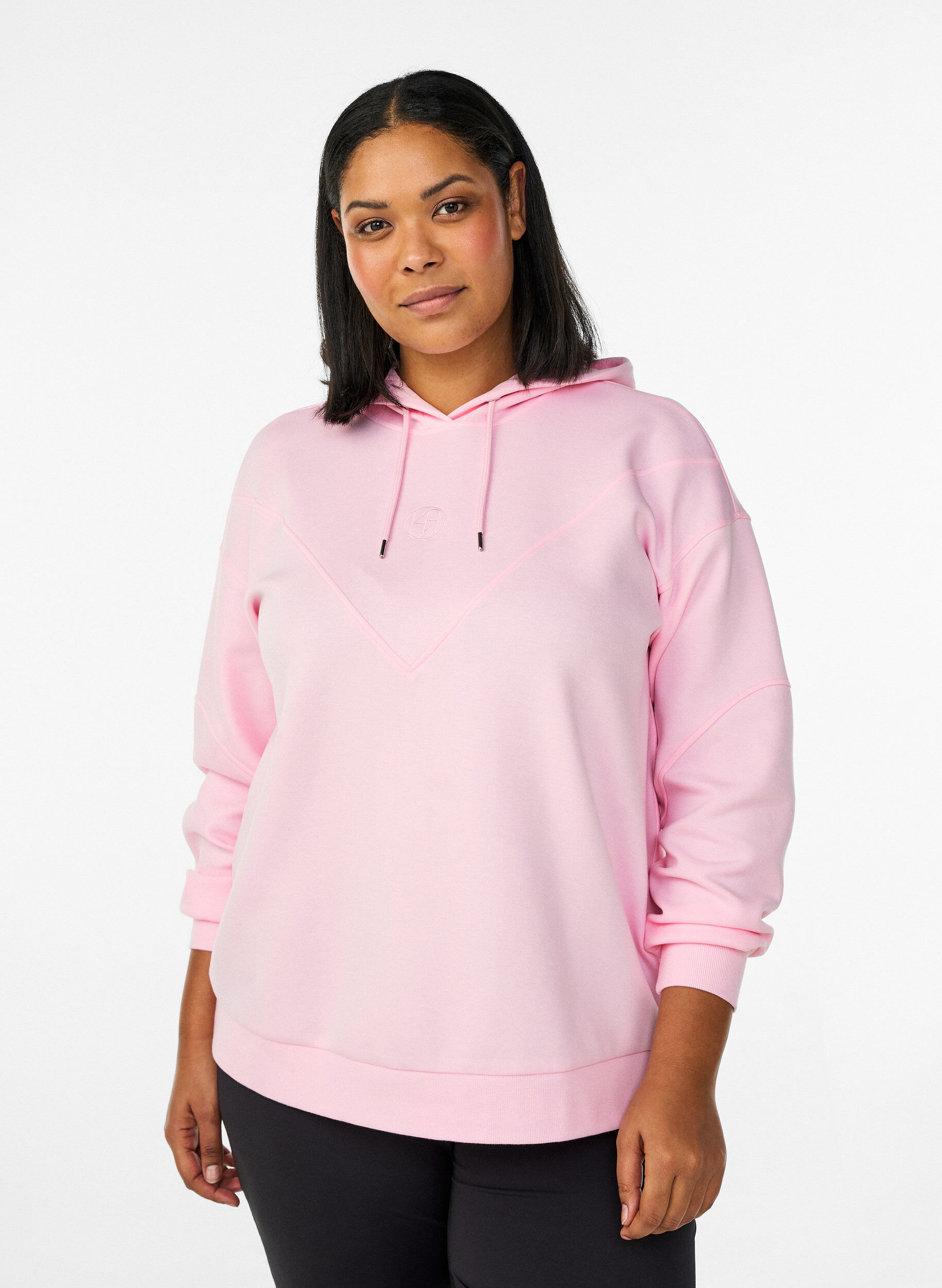 Zizzi Sportieve scuba hoodie met decoratieve stiksels, Roze, Model image number 0