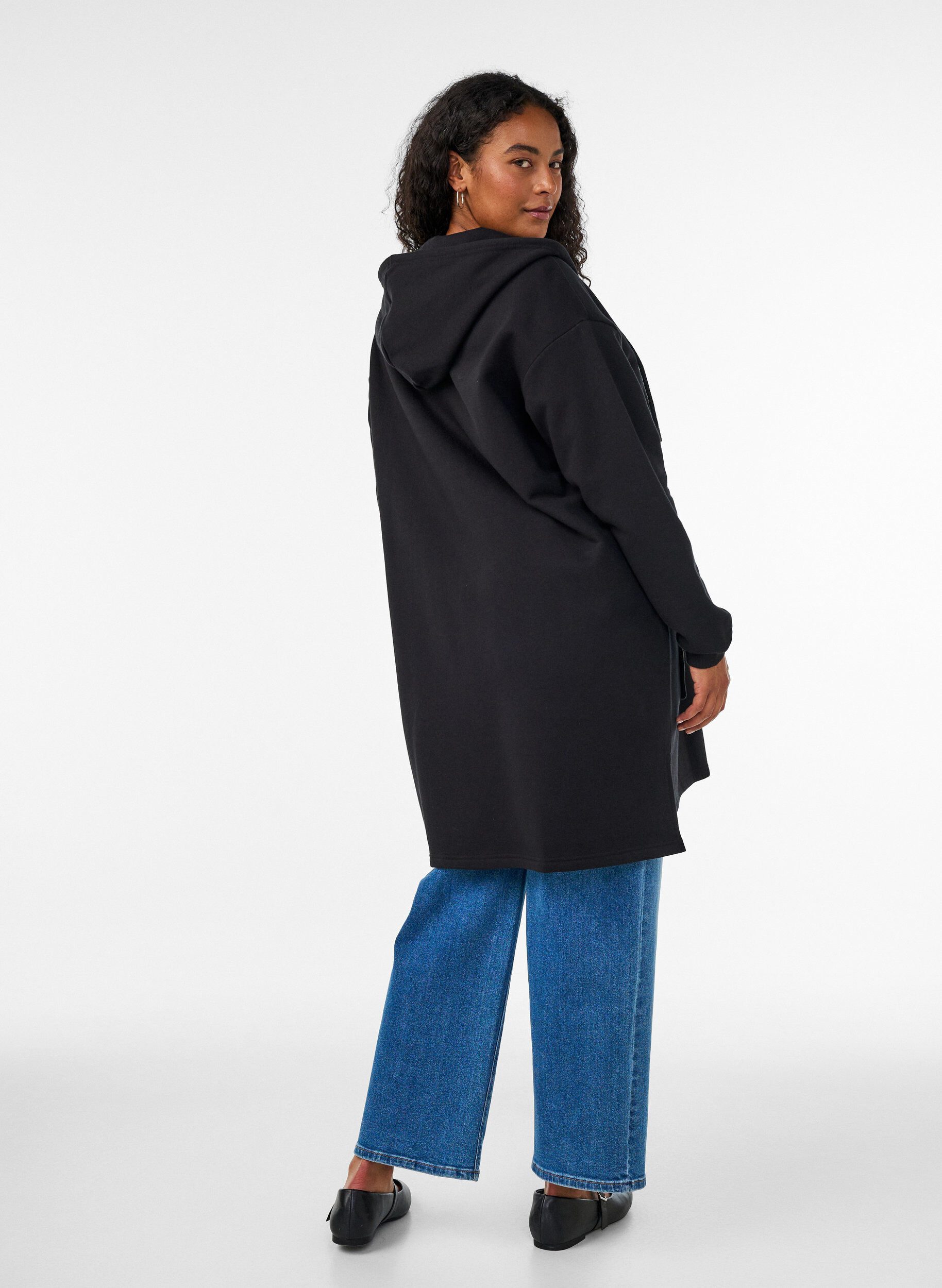 ZizziLang vest met capuchon en ritssluiting, Zwart, Model image number 2