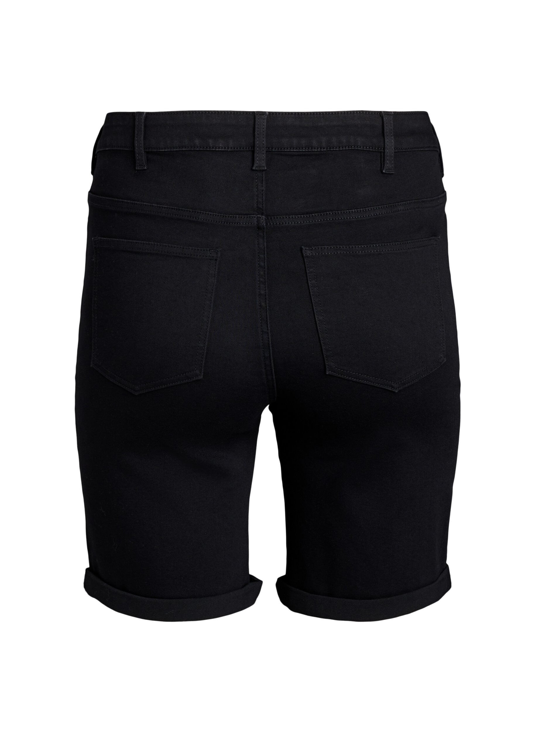 Zizzi Strakzittende denim shorts met een hoge taille, Zwart, Packshot image number 1