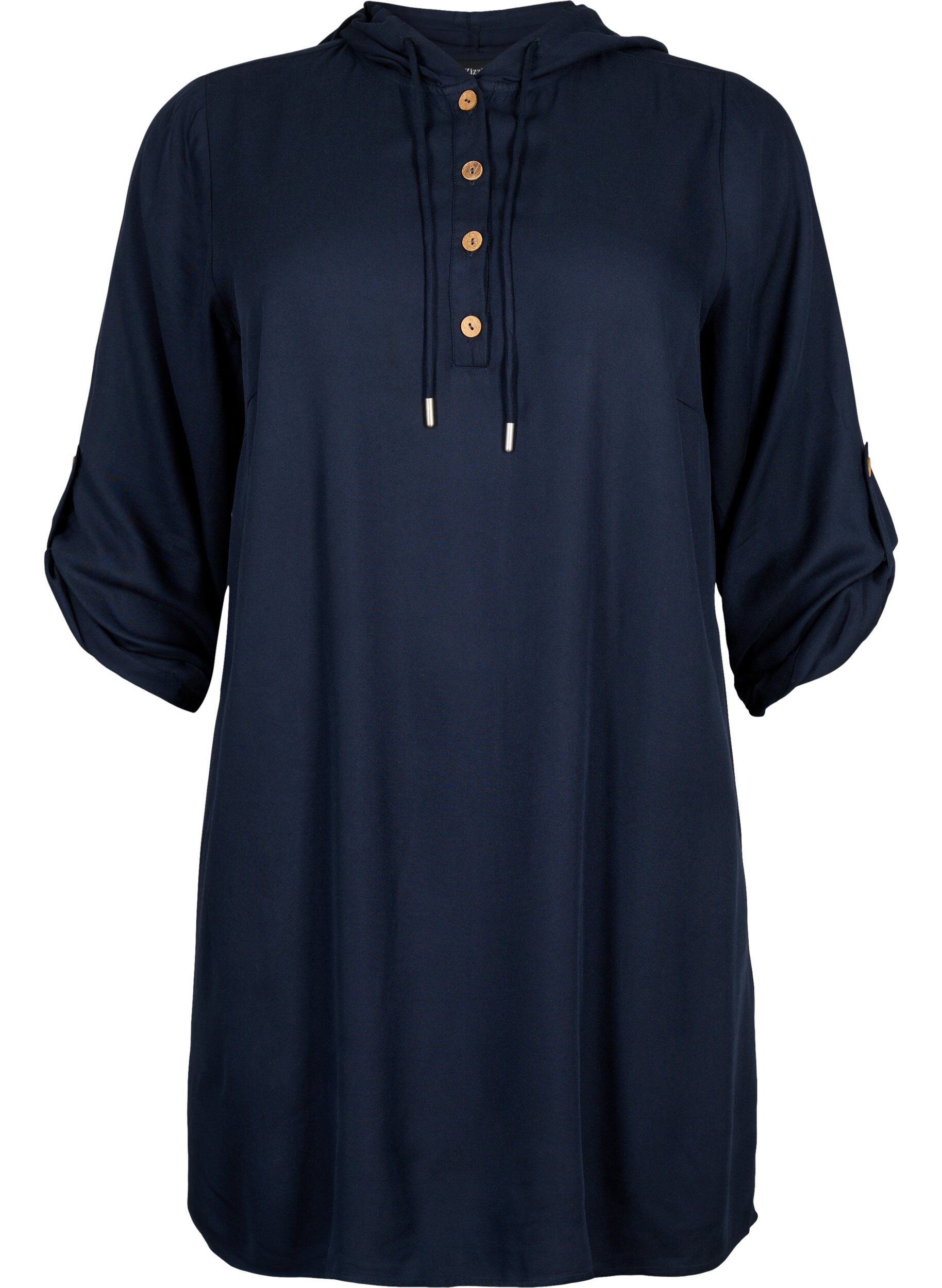 Zizzi Tuniek van viscose met capuchon, Navy Blazer, Packshot image number 0