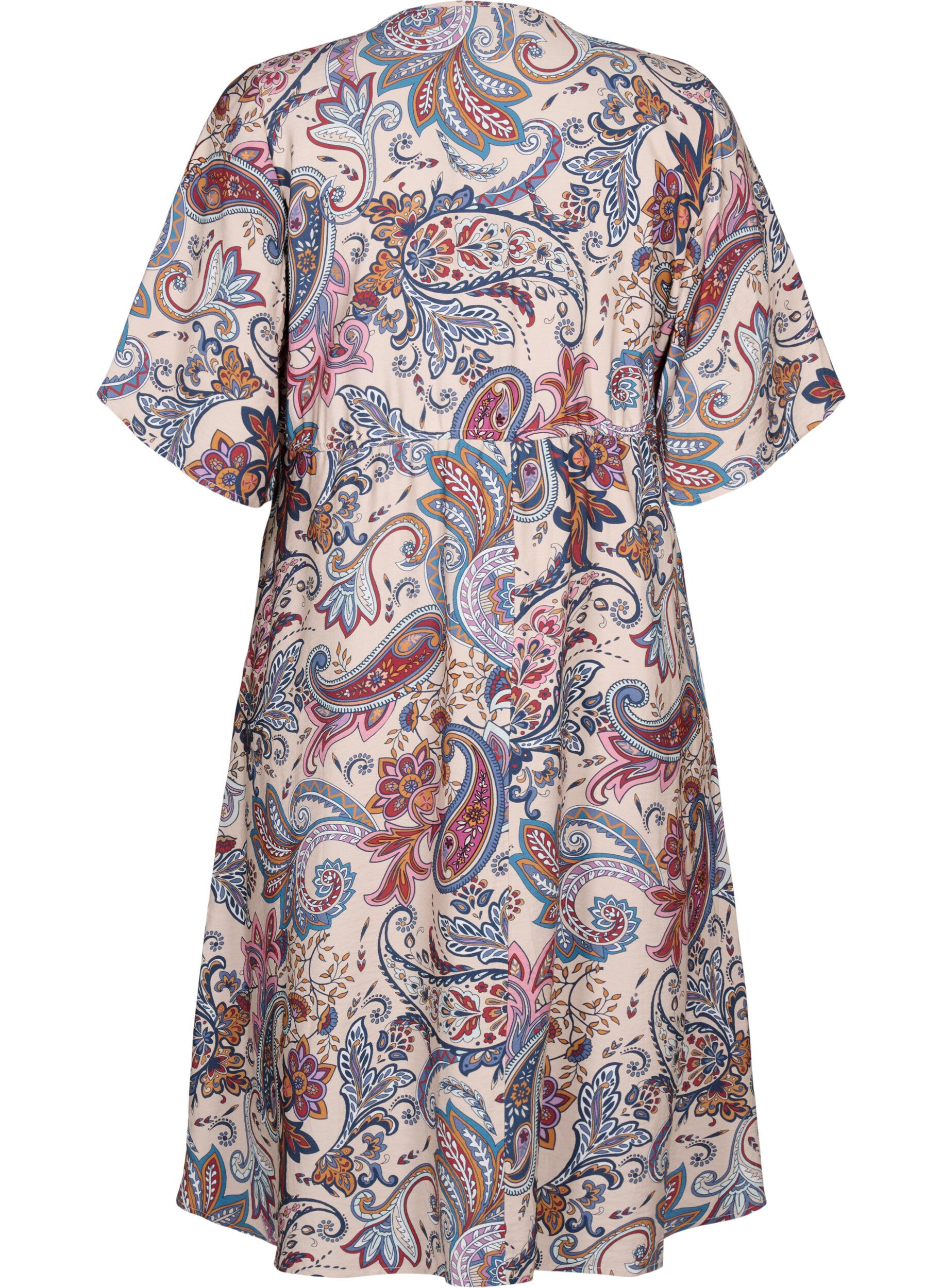 Zizzi Jurk van viscose met korte mouwen en een paisleyprint, Sand Do. Paisley AOP, Packshot image number 1