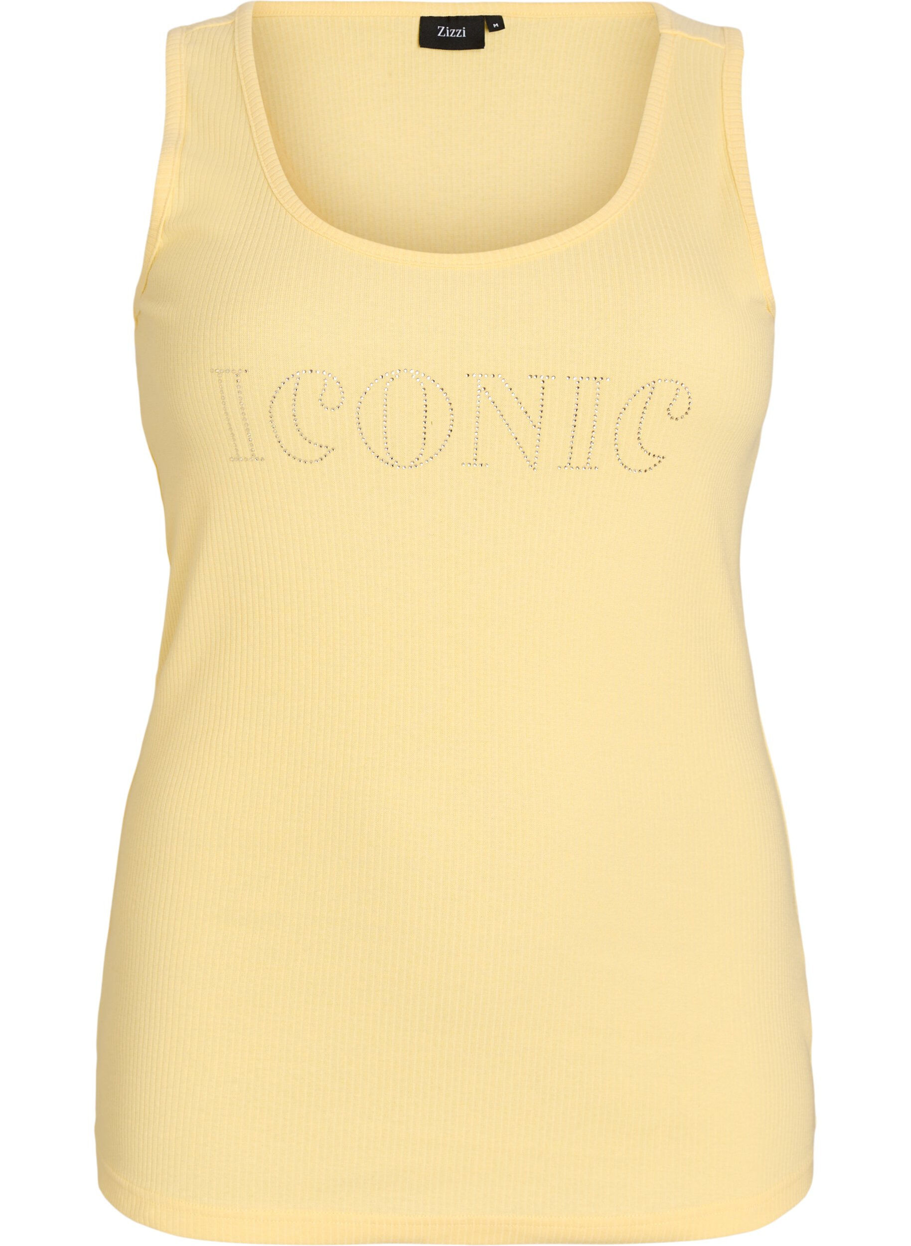 Zizzi Tanktop met strass steentjes en slanke pasvorm, Geel, Packshot image number 0