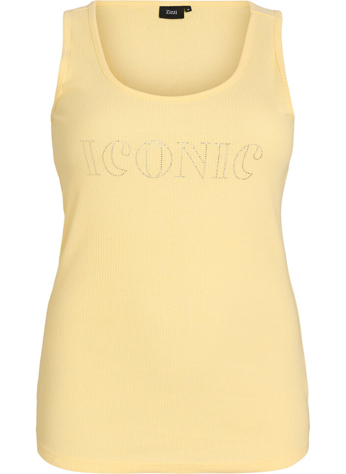 Tanktop met strass steentjes en slanke pasvorm, Geel, Packshot image number 0