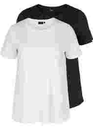 Set van 2 katoenen t-shirts met korte mouwen, Black/Bright White