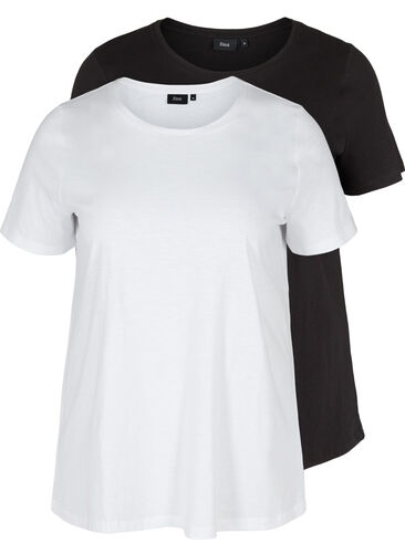 Set van 2 katoenen t-shirts met korte mouwen, Black/Bright White, Packshot image number 0