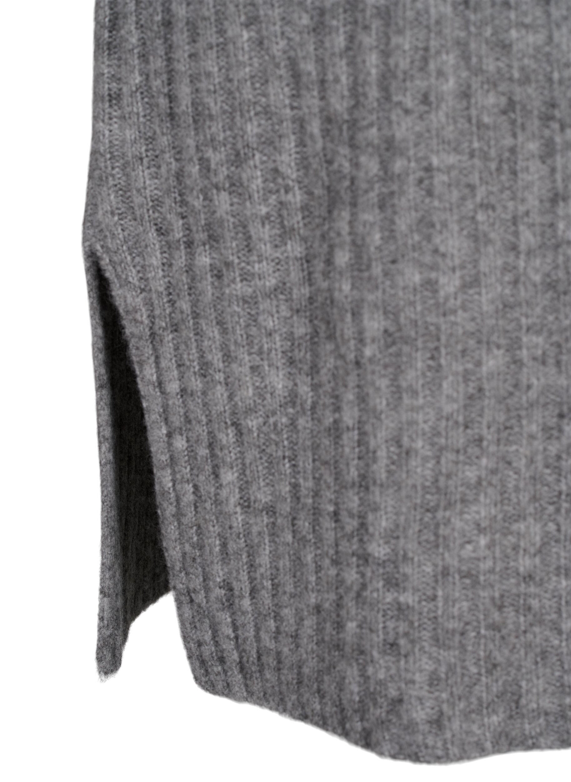 Zizzi Ribgebreide jurk met split, Light Grey Melange, Packshot image number 3