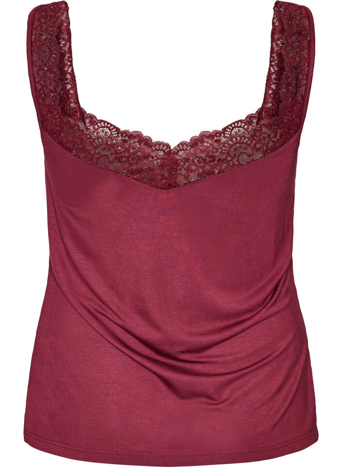 Viscose top met kanten rand, Rood, Packshot image number 1