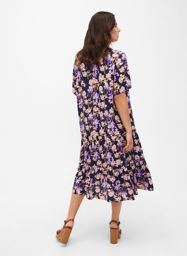 Viscose jurk met korte mouwen en print, Small Flower AOP, Model image number 1
