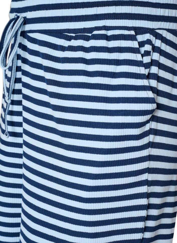 Gestreepte pyjamabroek met een high waist en wijde pijpen, Blauw, Packshot image number 2