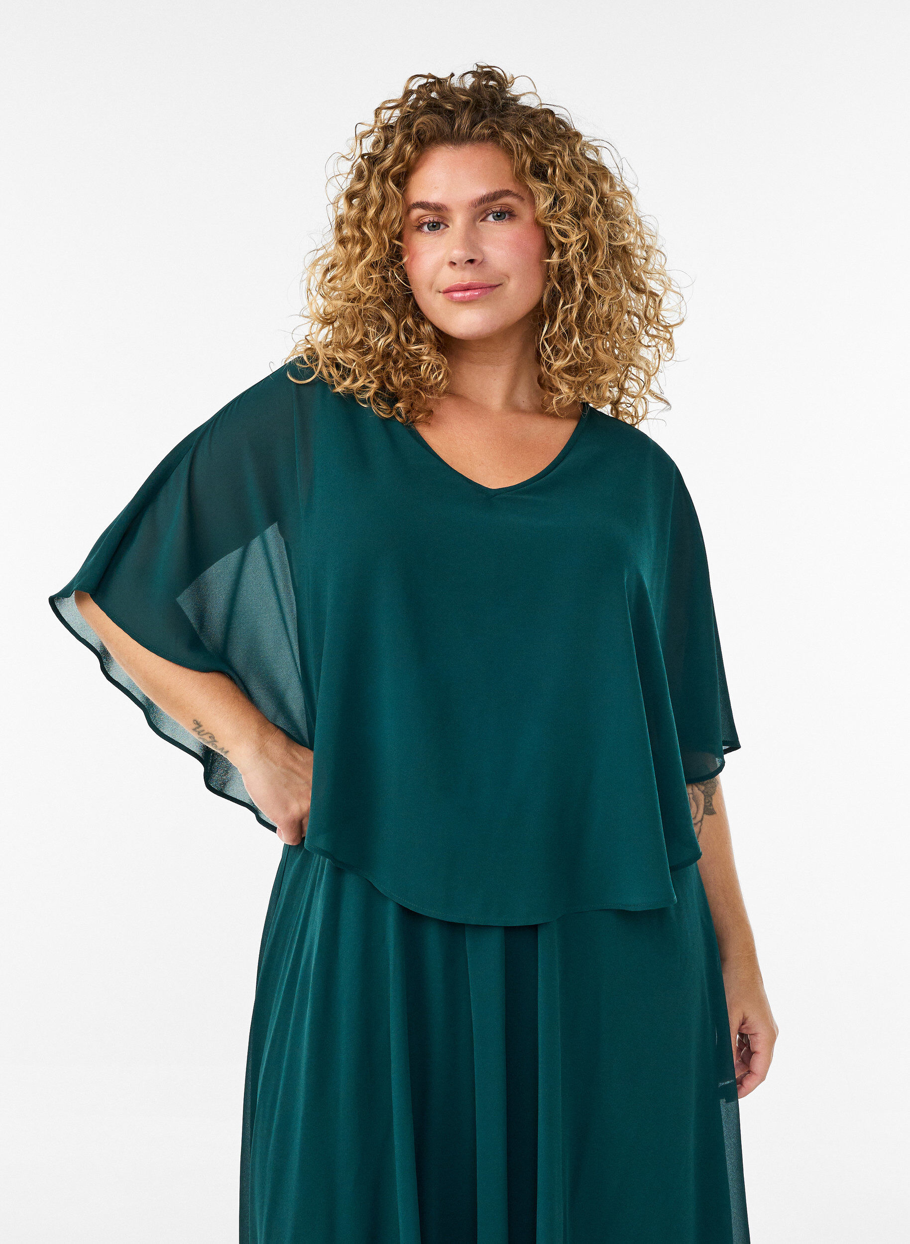ZizziMaxijurk met korte mouwen en een A-vorm, Groen, Model image number 2
