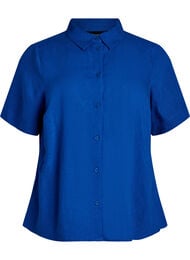 Shirt met korte mouwen in linnen en viscose, Blauw