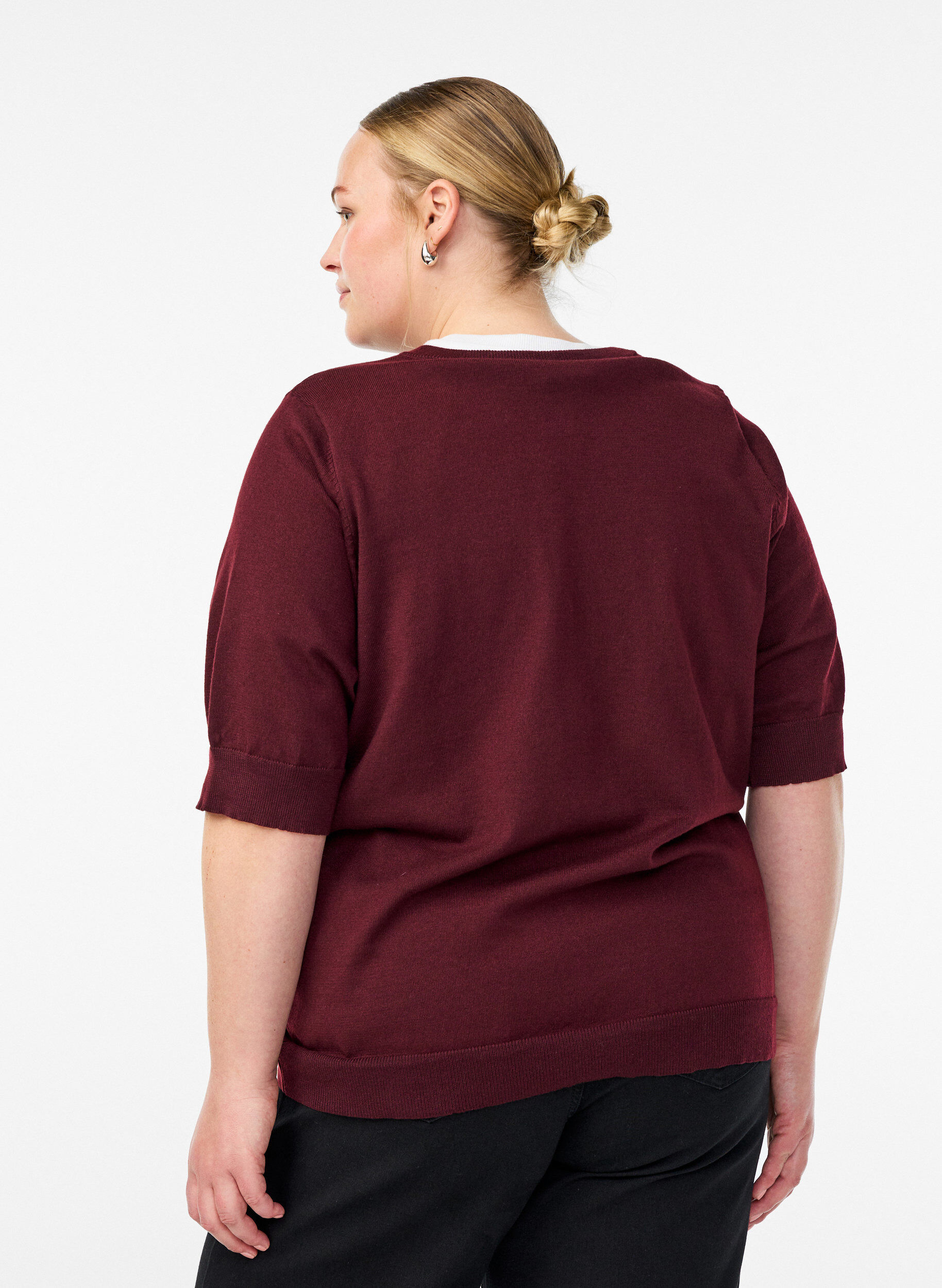 Zizzi Fijngebreide blouse met korte mouwen, Rood, Model image number 2