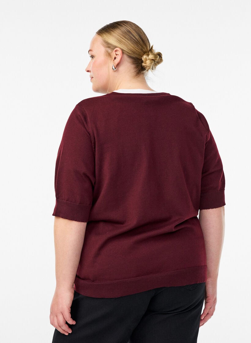 Fijngebreide blouse met korte mouwen, Rood, Model image number 2
