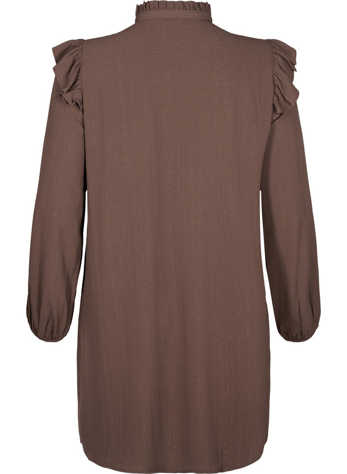 Kort jurkje met ruches en glitter, Bruin, Packshot image number 1