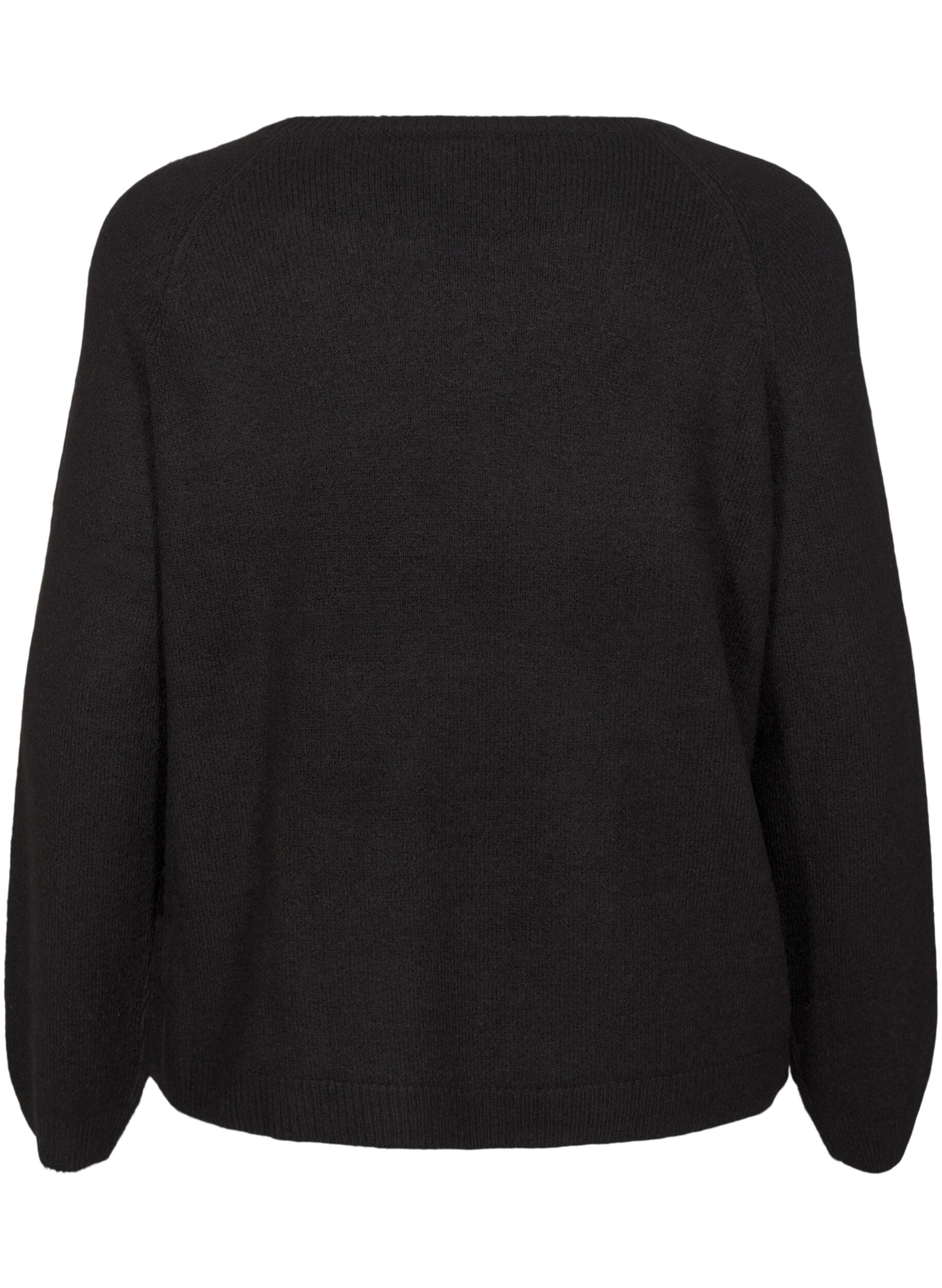 Zizzi Ruimvallende gebreide blouse met ronde hals, Black, Packshot image number 1