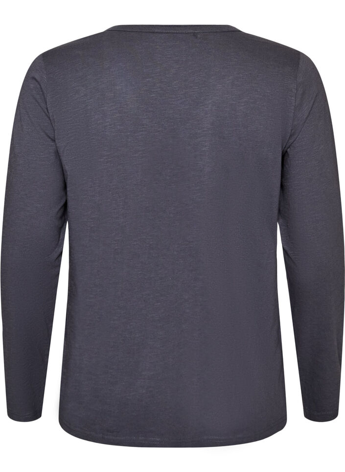 T-shirt met lange mouwen, V-hals en knopen, Grijs, Packshot image number 1