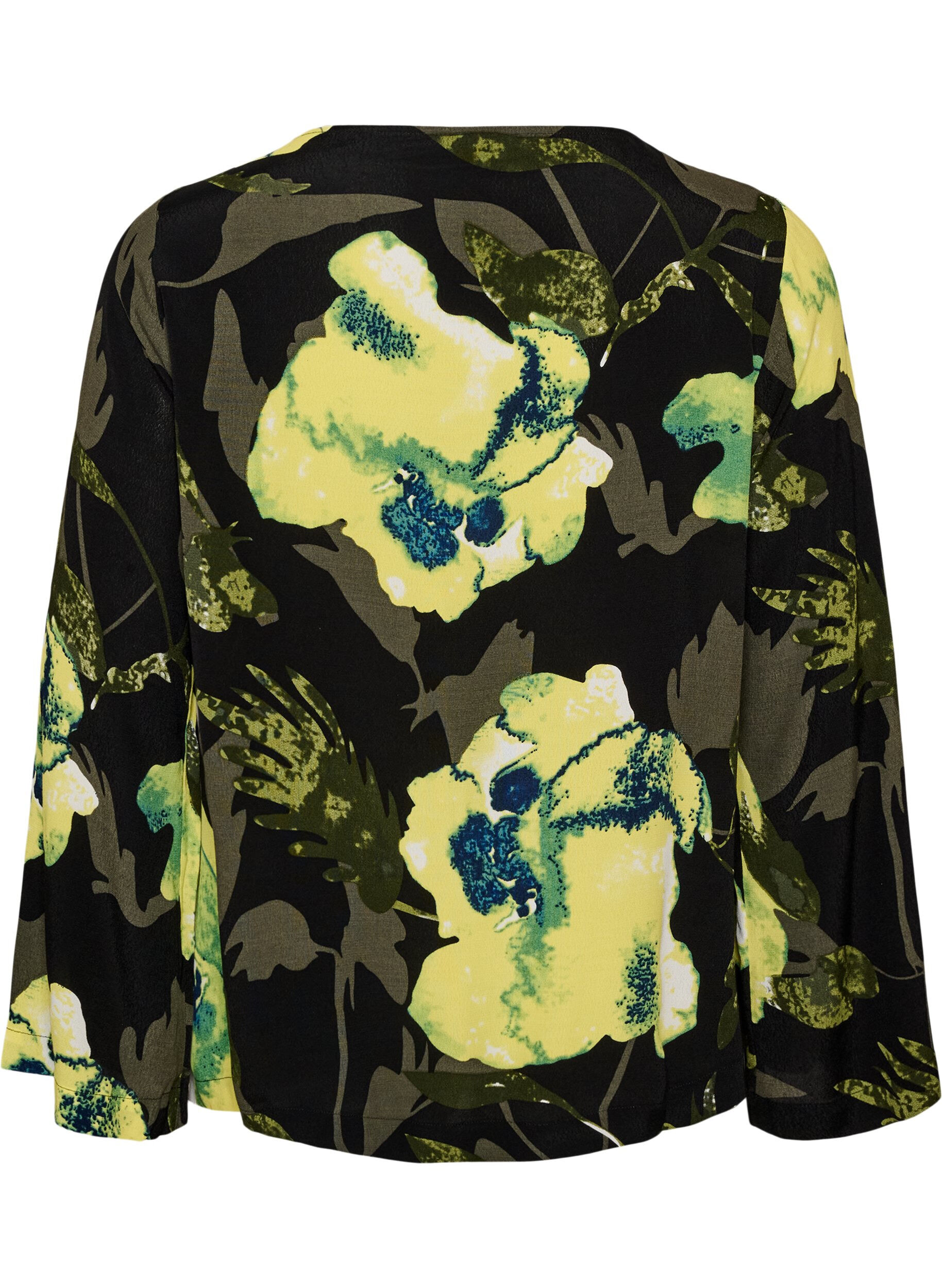 ZizziBlouse met bloemenprint, boothals en wijde mouwen, Zwart, Packshot image number 1