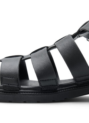 Leren sandaal met brede pasvorm, Black, Packshot image number 4