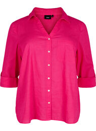 Overhemdblouse met knoopsluiting van katoen-linnenmix, Bright Rose