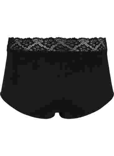 2-pack katoenen panty met kant, Black, Packshot image number 1