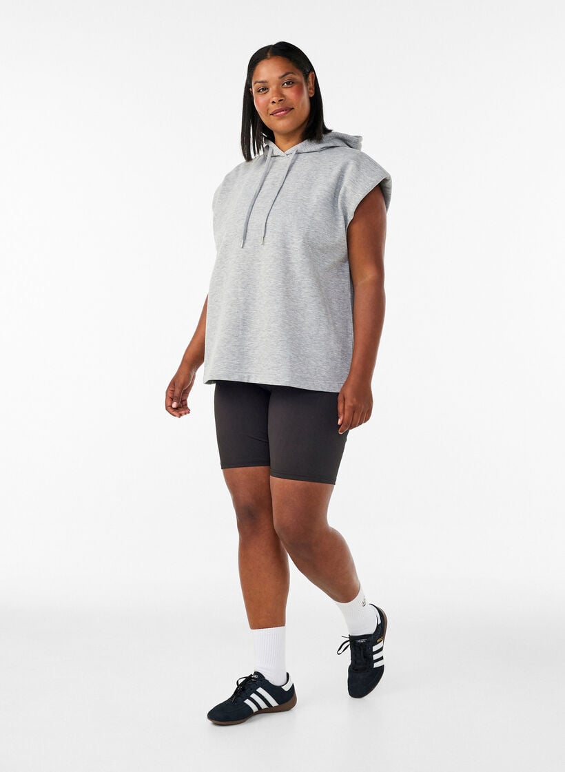 Sweatvest met capuchon en schoudervulling, Grijs, Model image number 1