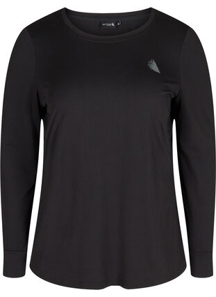 Sportshirt met lange mouwen en tekstopdruk, Black, Packshot image number 0