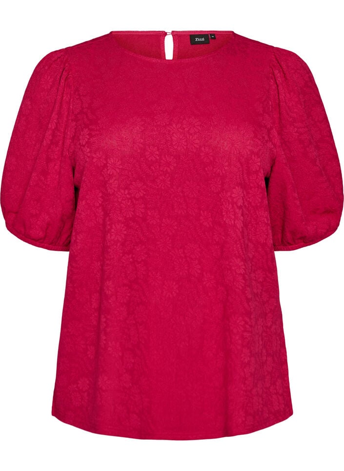 Blouse met textuur en korte mouwen, Roze, Packshot image number 0