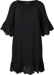 Katoenen jurk met anglaise borduurwerk, Black