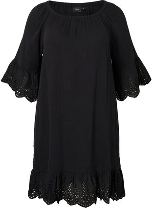 Katoenen jurk met Engels borduurwerk, Black, Packshot image number 0