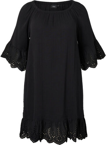 Katoenen jurk met anglaise borduurwerk, Black, Packshot image number 0