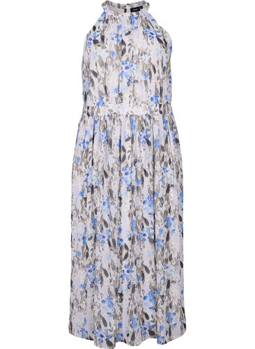 Bloemen maxi jurk met plooien, Blue Flower AOP, Packshot image number 0