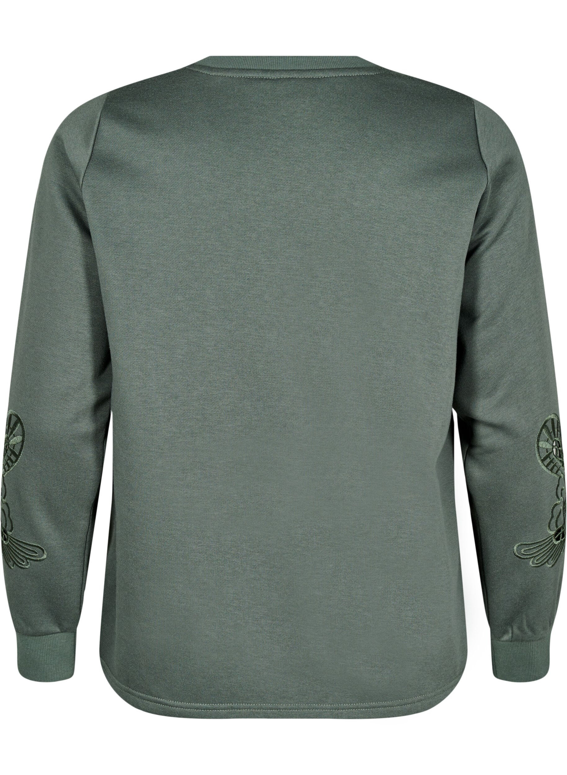 Zizzi Sweatshirt met geborduurde uitsneden, Thyme, Packshot image number 1