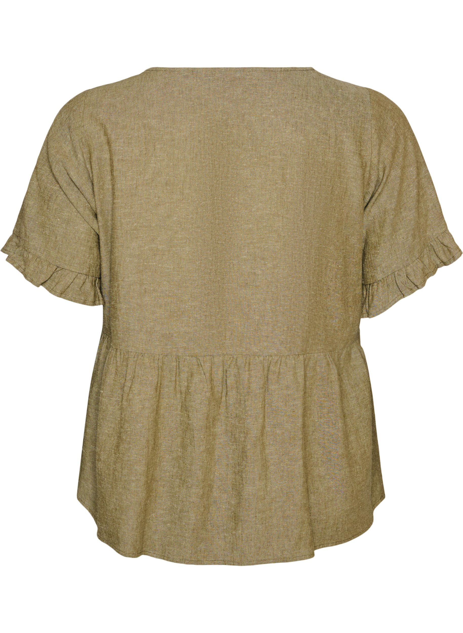 ZizziBlouse in linnen en viscose met een V-hals en knoopsluiting, Groen, Packshot image number 1